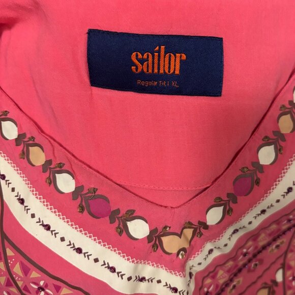 Sailor Womens Embroidered Rayon Boho Tunic Dress Pink XL Regular Fit - Picture 6 of 7